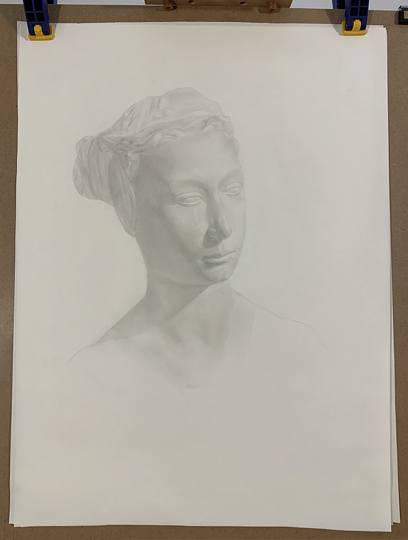 Graphite drawing of a pre-renaissance bust